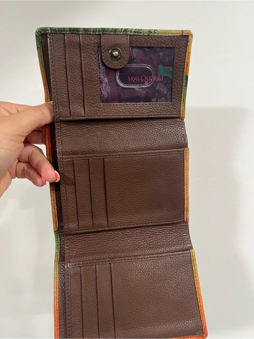Anuschka Hand-Painted Leather Wallet - Yellow, Orange, Green NEW